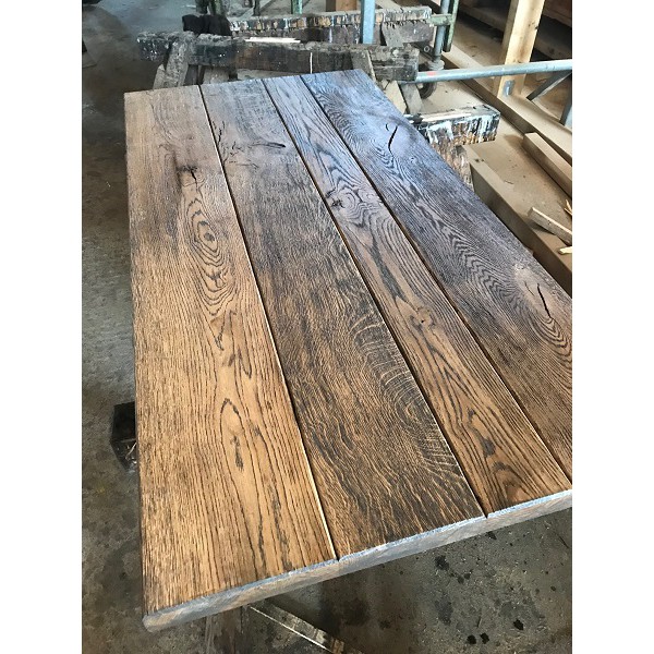 Tischplatte, Eiche, Altholz-Stil, Antik, rustikal, verleimt, V-Fugen, Antik geölt, strukturiert, 200x100x5cm
